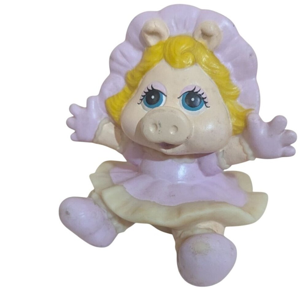 Vintage Miss Piggy Baby Toy Figure  Squeaker‎ Rubber Collectible Doll Pink Dress